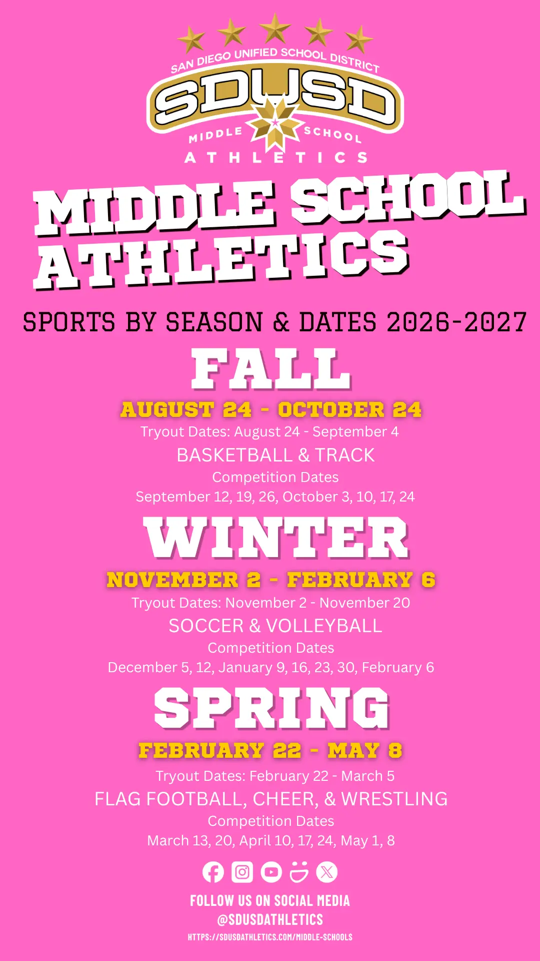 MSA 2026-2027 Sports Season Dates