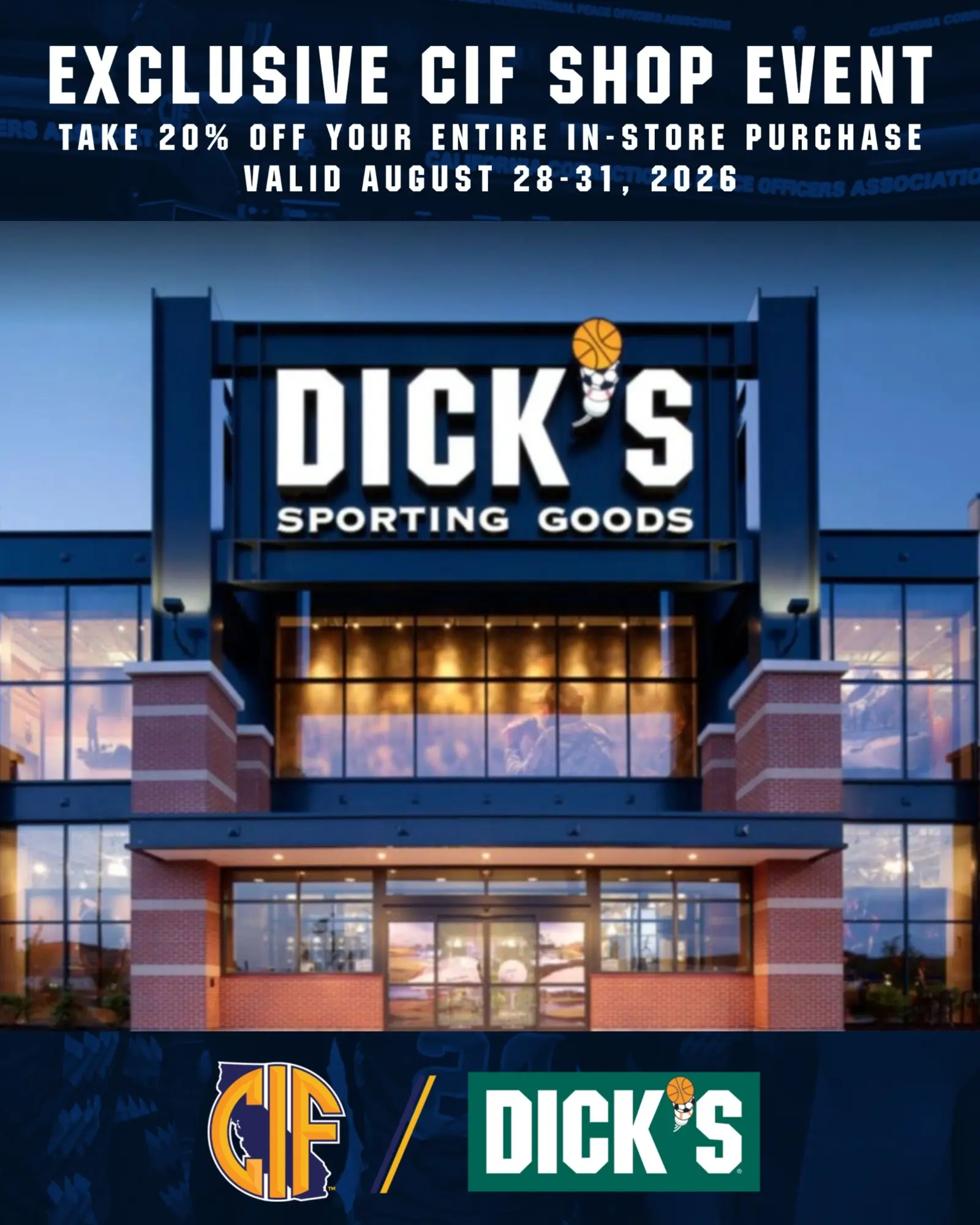 Dick’s Sporting Goods CIF Shop Event (August 28-31)